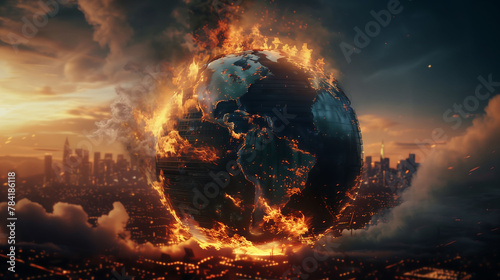 Global Finance's Impact: Earth Globe Engulfed in Flames