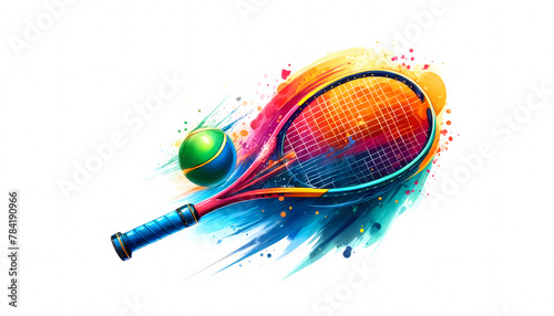 Racquetball racquet and ball, vividly painted to emphasize the intensity and energy of racquetball