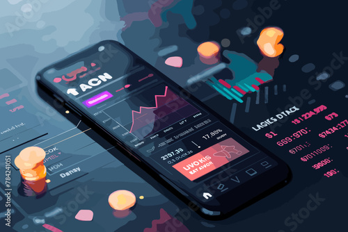 Secure mobile banking app interface with cryptocurrency trading features and digital wallet