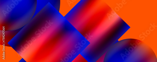 Vibrant colors such as red, blue, and purple abstract squares on an orange background create a colorful and dynamic pattern with a hint of symmetry and artistic flair