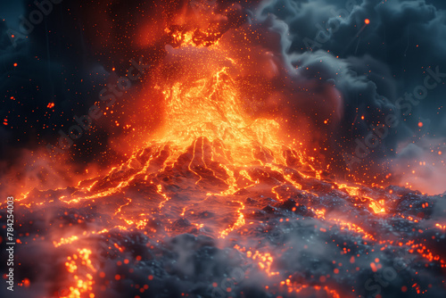 Active volcano erupting lava flow natural wallpaper background