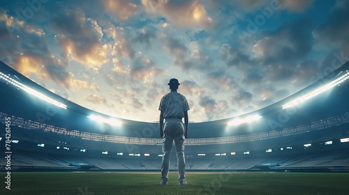 Man Standing on Baseball Field Under Cloudy Sky