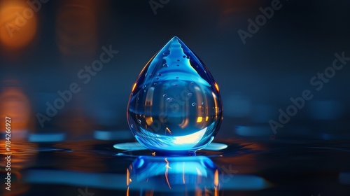 Blue water drop icon, vector graphics. The purest water. Water filtration. Saving water.