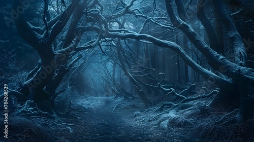 Twisted and Skeletal Branches Ensnare the Unwary Traveler in the Depths of the Enchanting Gothic Forest Shrouded in Haunting Atmosphere and Ominous