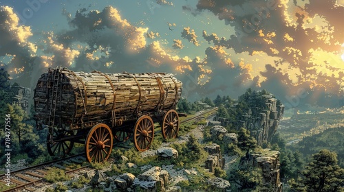Breezy Dawn: 16-Bit Pastel Drawing of an Isolated Wagon