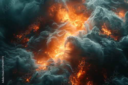 Massive smoke and flames billowing in the air, natural catastrophe wallpaper background