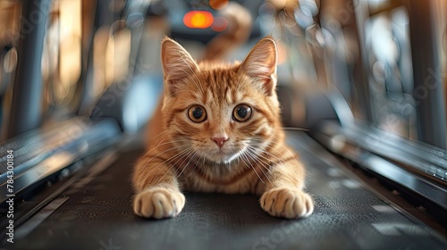 Adorable Cat On Treadmill In Gym - Generative AI