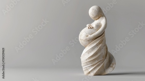 Stone sculpture of pregnant woman, abstract maternity art, pregnancy symbol, timeless motherhood statue.