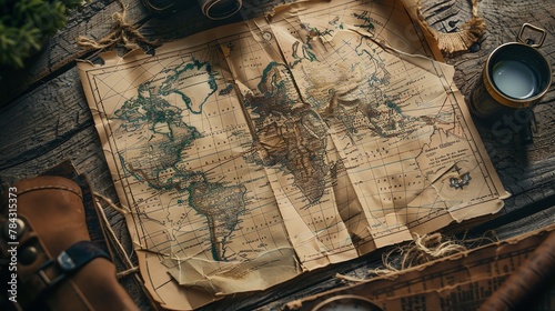 An adventure themed exploration with a vintage map, with ample edges for overlaying additional content