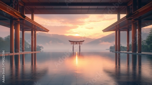 Sunrise at a Traditional Japanese Shrine