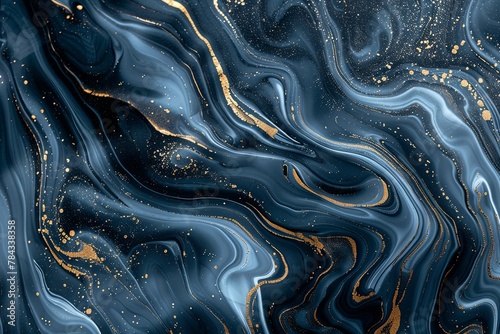 Abstract blue marble texture with color splashes luxury background