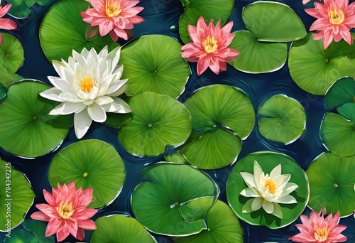 pink water lily flower surrounded by leaves in the water -