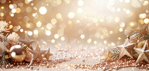 Sparkling Christmas background with golden stars and glitter.