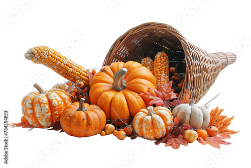 Cornucopia with Autumn Harvest - Isolated on White Transparent Background, PNG 