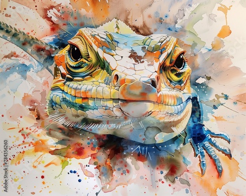 AI generated illustration of a colorful lizard painting
