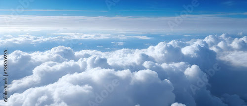 Panorama of beautiful cloudscape background, large white clouds on soft sky background in the morning