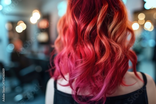 An individual with a modern, wavy hairstyle highlighted with shades of pink and orange, showcasing the latest in hair dye trends.