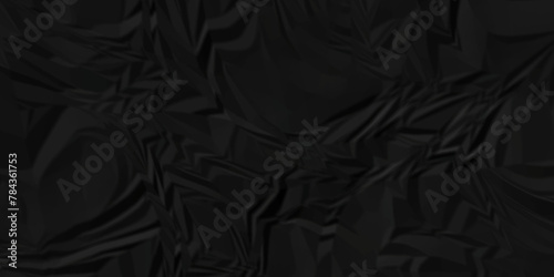Dark black crumple paper wrinkled poster template ,blank glued creased paper texture background. black paper crumpled backdrop background. used for cardboard.