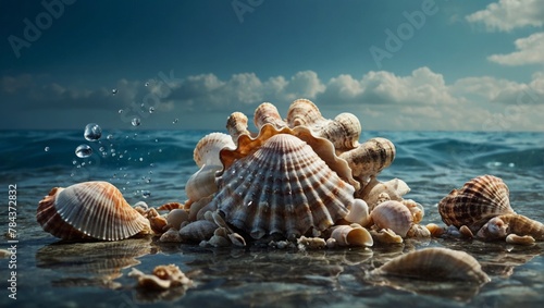 shells in the water, space for text