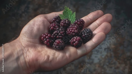 Person holding a handful of fresh blackberries, suitable for food and healthy lifestyle concepts