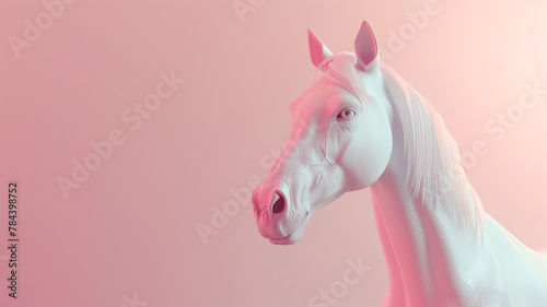A white horse with pink background
