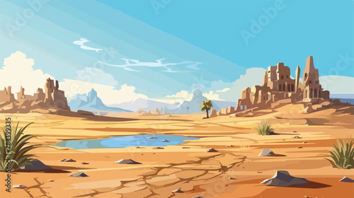 Desert near Siwa Egypt .. 2d flat cartoon vactor illustration