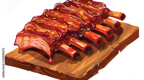 Grilled pork bbq ribs icon. Flat illustration of bb