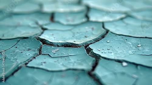  A tight shot of a crackled glass, adorned with water beads at its edges