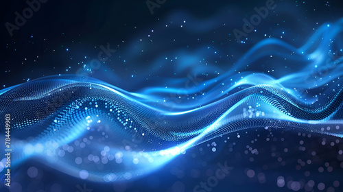 Neon glowing curves strewn with sparks in a dark space. Smooth waves of energy. Water spray on a dark background,Dark background with neon color waves,Abstract waves blue on a dark background