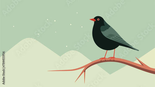 Minimalist illustration of a blackbird with a disti