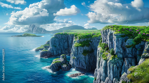 Dramatic Cliffside View with Aerial Shot of Archipelago, Perfect for Exotic Travel Exploration