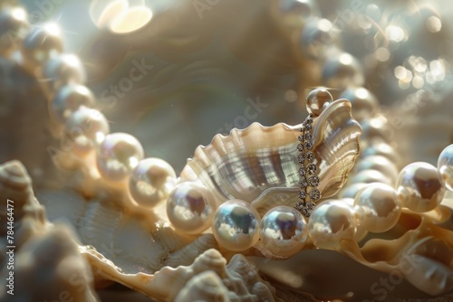 A detailed shot of a pearl necklace, perfect for jewelry ads