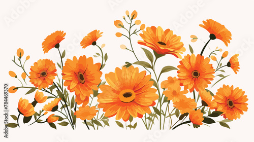 Orange daisies in the corner 2d flat cartoon vactor
