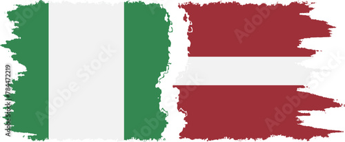 Latvia and Nigeria grunge flags connection vector