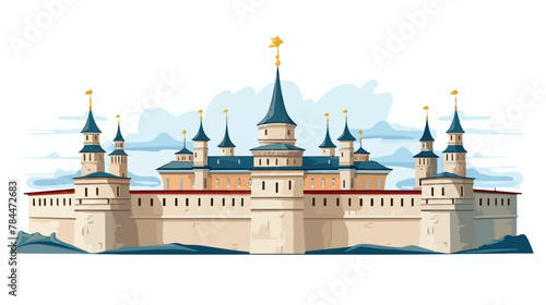 Part of kremlin wall in Astrakhan Russia 2d flat cartoon