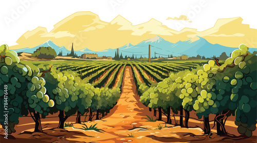 Picturesque vineyard with rows of grapevines under