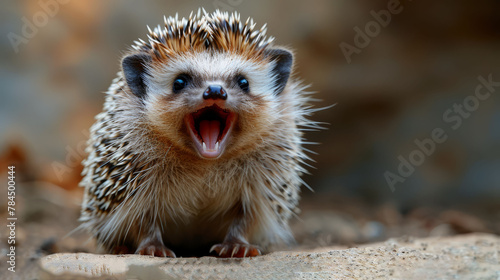  A small hedgehog with its mouth wide open
