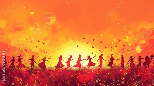 banner background National Bengali New Year (Poila Baisakh) Day theme, and wide copy space, A funny concept of Bengali folklore characters like Thakurmar Jhuli's ghosts or fairies,