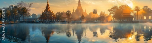 Early morning Songkran festival scene
