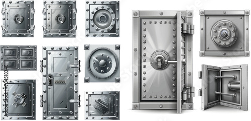 Bank metal vault and safes with open and closed doors