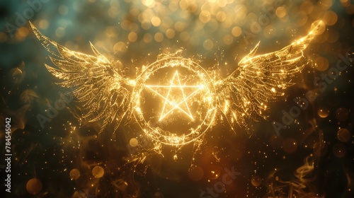 pentacle star wing glow golden symbol mystical magical celestial enchanting radiant ethereal sacred divine luminous transcendent cosmic shimmering esoteric magical symbol spiritual