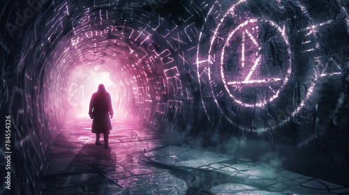 Cryptic Crypt: Man in Underground Tunnel, Encountering Glowing Runes