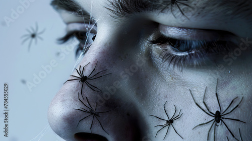 Creepy Crawlies: Person with Spiders Crawling on Skin