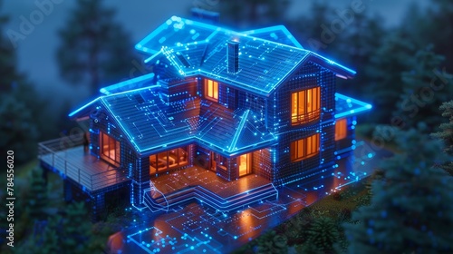 The design and implementation of a smart home system that automates objects through wireless internet 5g. Programmed intelligence algorithms for smart homes. An isometric concept for a smart house.