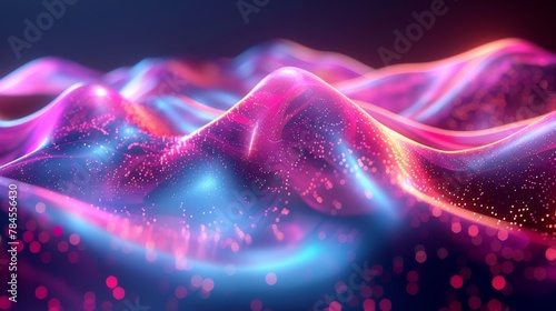 A fluid 3D render of a holographic iridescent neon wave that moves on a bright background. This design element is an excellent choice for banners, backgrounds, wallpapers, posters, and covers.