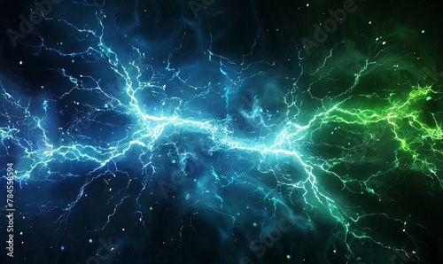 Green and blue lightning strike