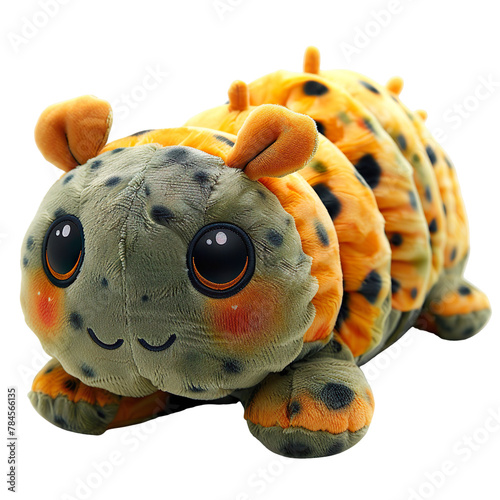 Front view of a cuddly caterpillar plushie isolated on a white transparent background