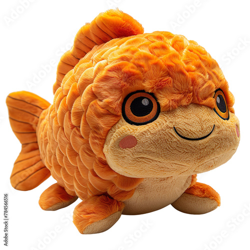 Front view of a fluffy fish plushie isolated on a white transparent background