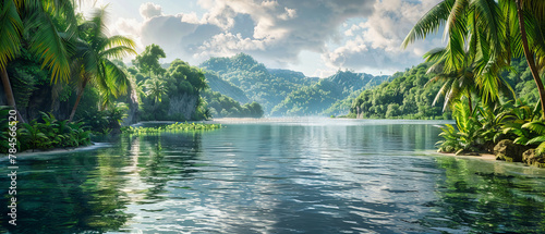 Serene Lake Surrounded by Dense Forest, Reflection of Misty Mountains, Tranquil Morning Scenery