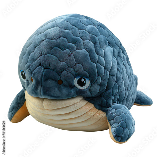 Front view of a fluffy whale plushie isolated on a white transparent background